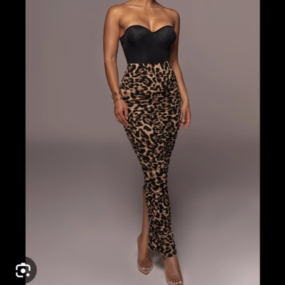 JLUXLABEL Leopard Karmed Ruched Skirt